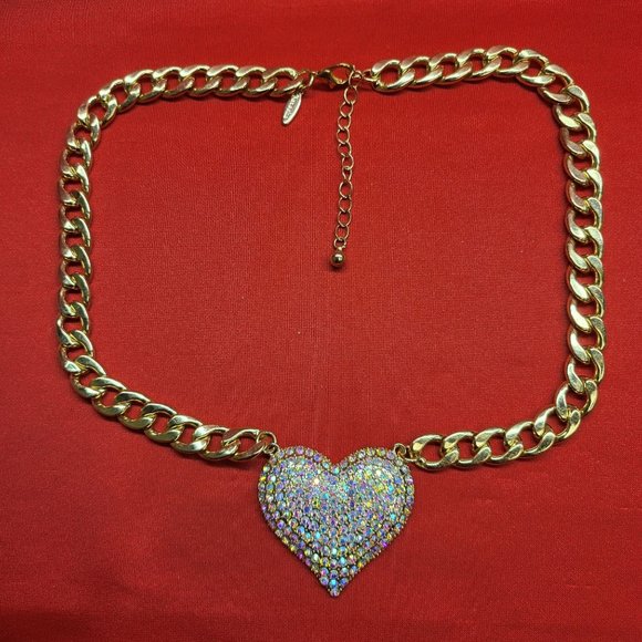 Natasha Gold Plated Micro Pave Heart Cuban Link Necklace - Picture 5 of 12